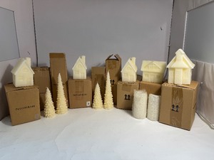 Pottery Barn Set Christmas Village Houses & Tree Candles