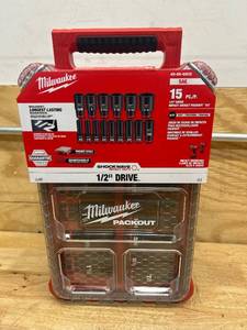 MILWAUKEE SHOCKWAVE Impact-Duty 12 in. Drive SAE Deep Well Impact PACKOUT Socket Set (15-Piece) MSRP $179.97