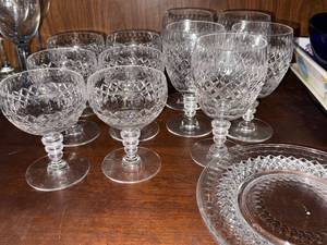Vintage Cut Crystal Stemware Lot Goblets Coupes & Plates 12 Pc Set