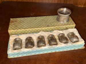Antique Sterling Silver Shaker Set w Napkin Ring Boxed 1910 Engraved