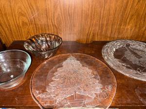 4 Pc Holiday Glass Serveware Lot Bowls & Christmas Plates 12in