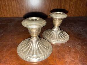 Pair Weighted Sterling Silver Candlesticks Fluted Base 3.5in Vintage