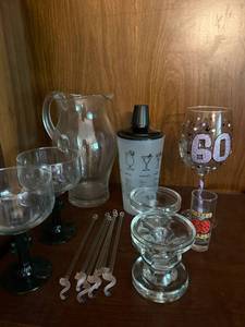 Mixed Barware Glass Lot Pitcher Shaker Margarita Glasses Novelty
