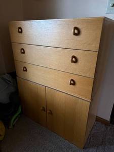 Vintage 2-Piece 3 Drawer Over 2 Door Storage Cabinet Oak Finish