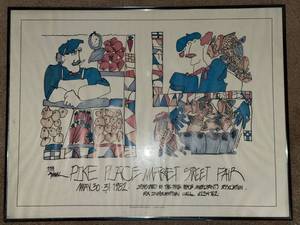 1982 Pike Place Market Street Fair Framed Poster Seattle 24in Wide