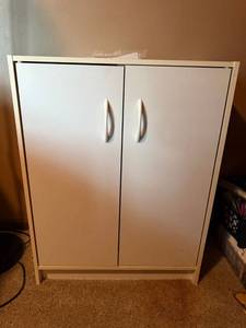 White 2 Door Storage Cabinet Shelving Unit 24 x 12 x 31 Good