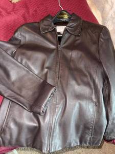 Worthington Lambskin Leather Zip Front Jacket Brown Womens Small
