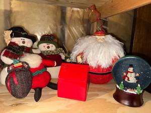 Mixed Christmas Decor Lot Santa Snow Globe Plush Snowmen Holiday