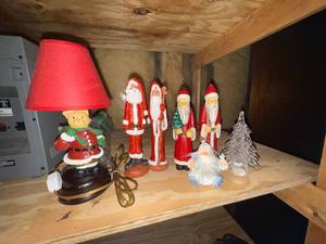 Christmas Decor Lot Santa Figurines Teddy Bear Lamp Tree Holiday Set