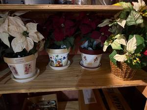 Lot of 4 Artificial Poinsettia Christmas Floral Arrangements Pots Basket