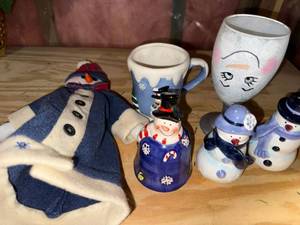 Assorted Snowman Christmas Decor Lot Plush Mug Figurines Goblet