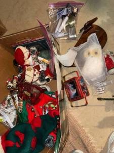 Mixed Christmas Decoration Lot Ornaments Plush Tins Figurines Decor