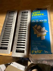 Metal Floor Vent Register Covers 4x12 Lot of 2 w Vent Filters Good