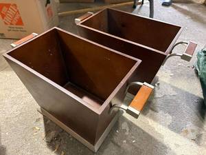 Pair Mid Century Modern Style Wood Planter Boxes w Metal Handles