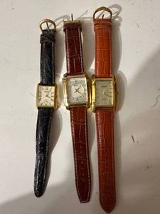 Gruen Kenneth Cole Stauer Rectangular Quartz Watch Lot 3 Gold Tone