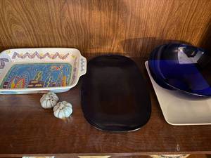 Mixed Serveware Lot Cobalt Glass Bowls Platter Ceramic Dish Shakers