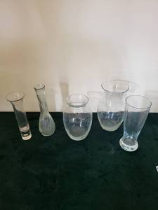 Clear Glass Vases - Assorted Tall & Bulbous Styles (Lot of 5)