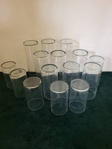 15 Tall Cylindrical Glass Vases with Smoky Rim