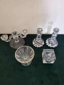 Crystal Five-Arm Candelabrum with Diamond-Cut Facets