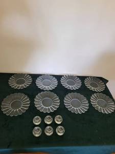 Clear Glass Fluted-Edge Dessert Plates & Ribbed Votive Holders - Assorted Set
