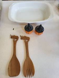 White Ceramic Casserole Dish with Blue Floral Accent - Halloween Pumpkin (Lot of 5)
