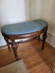 Antique Carved Wood Settee with Upholstered Cushion