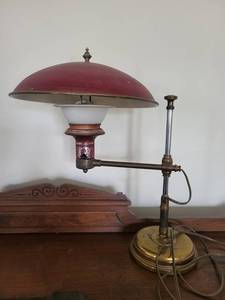 Antique-Style Table Lamp - Dome Shade, Brass Hardware & Ornate Finial