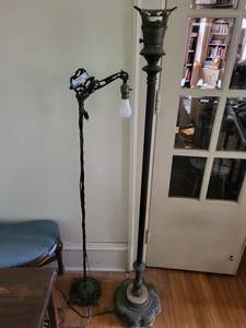 2 Antique Cast Iron Floor Lamps with Ornate Scrollwork and Filigree Base