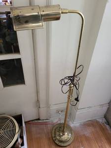 Vintage Brass Floor Lamp with Glass Tube Shade - Adjustable Arm