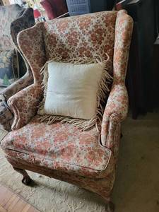 Vintage Floral Damask Armchair with Rope Fringe Pillow