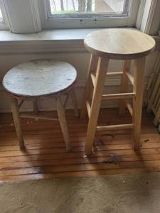 Pair of Vintage Painted Wooden Stools with Distressed Finish