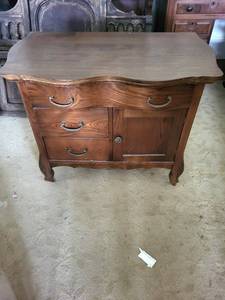 Antique Oak Serpentine Front Sideboard Buffet with Brass Bail Handles