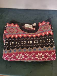 Fair Isle Knit Sweater - 100% Cotton, Made in Hong Kong, Size Large