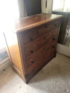 Vintage Solid Wood Chest of Drawers with Brass Ring Pulls - 5-Drawer Dresser