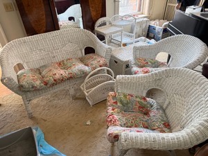 Vintage White Wicker Sunroom Furniture Set 8 Pc Loveseat Chairs