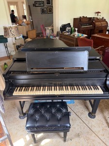 Henry F. Miller Baby Grand Piano Black Finish w Bench Good Cond