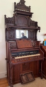 Antique Lakeside Pump Organ Victorian Oak Chicago USA Mirror Back