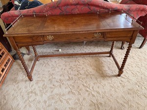 Vintage Oak Writing Desk Sofa Table Barley Twist Brass Gallery