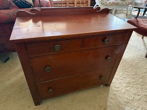 Antique Wood 4 Drawer Dresser Chest w Gallery Back 35x16x29 Fair