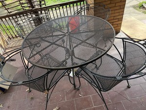 5 Pc Metal Mesh Patio Dining Set Round Table 4 Chairs Black Good