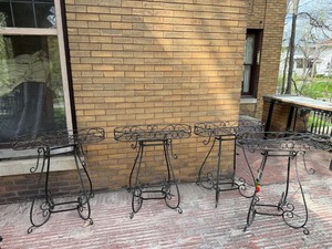 Set of 4 Wrought Iron Plant Stands Scroll Garden Planter Tables