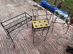 4 Pc Wrought Iron Patio Furniture Lot Tile Table Chair Frames Stand
