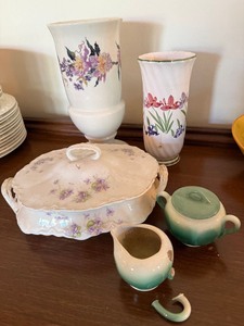 Mixed Vintage Ceramic Vase & Serving Lot Homer Laughlin FTD 5 Pc