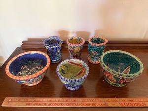 Molly Miller of Brown Horse Pottery Hand Painted Art Pottery Bowls & Votive Holders Lot