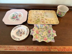 Vintage Floral China Decor Lot Wedgwood Kutani Crane Planter Tray Dish