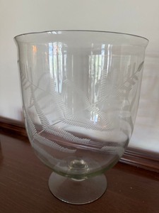 Etched Clear Glass Footed Vase Fern Leaf Motif 12.5in Decorative