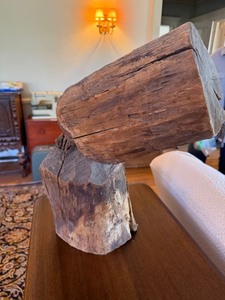 Rustic Folk Art Wood Log Sculpture Abstract Tabletop Decor 20in