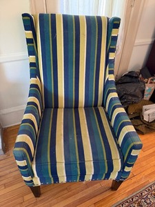 Striped Wingback Accent Chair Nailhead Trim High Back Good Cond