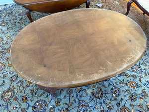 Vintage Oval Coffee Table w Glass Top Carved Queen Anne Legs Fair