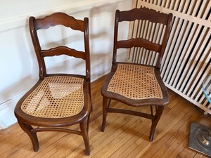Vintage Ladder Back Cane Seat Side Chairs Pair Wood Country Style Good